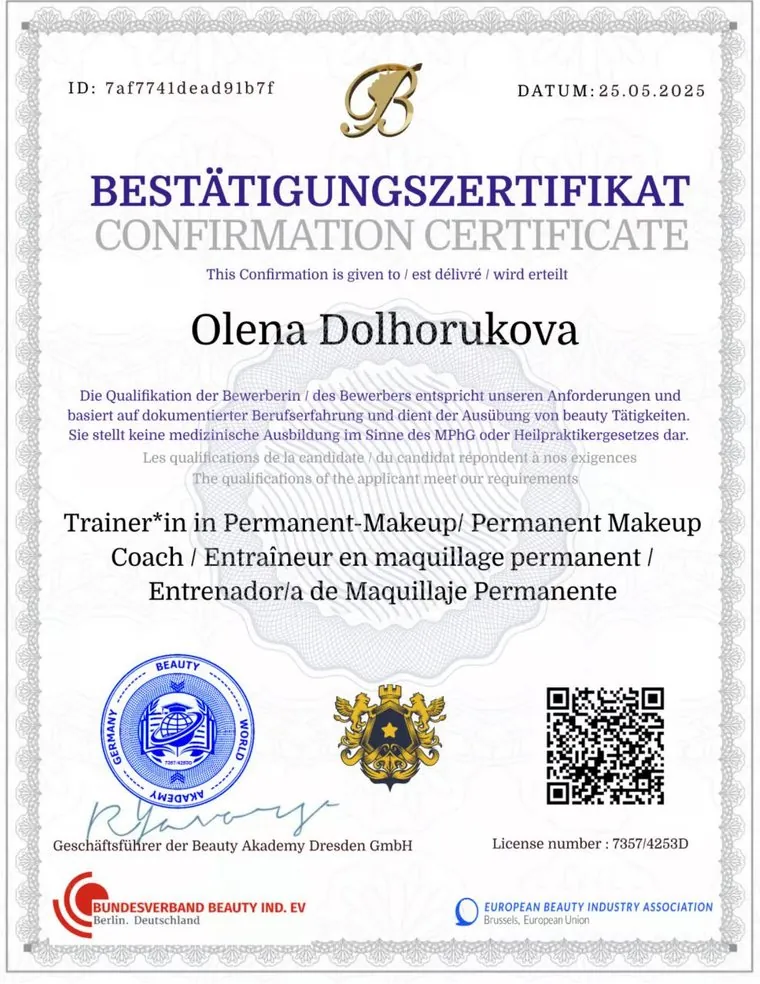 Zertifikat Olena Dolhorukova: Trainerin