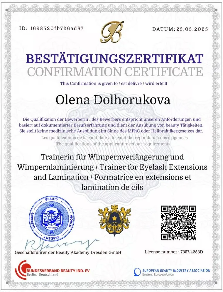 Zertifikat Olena Dolhorukova: Trainerin